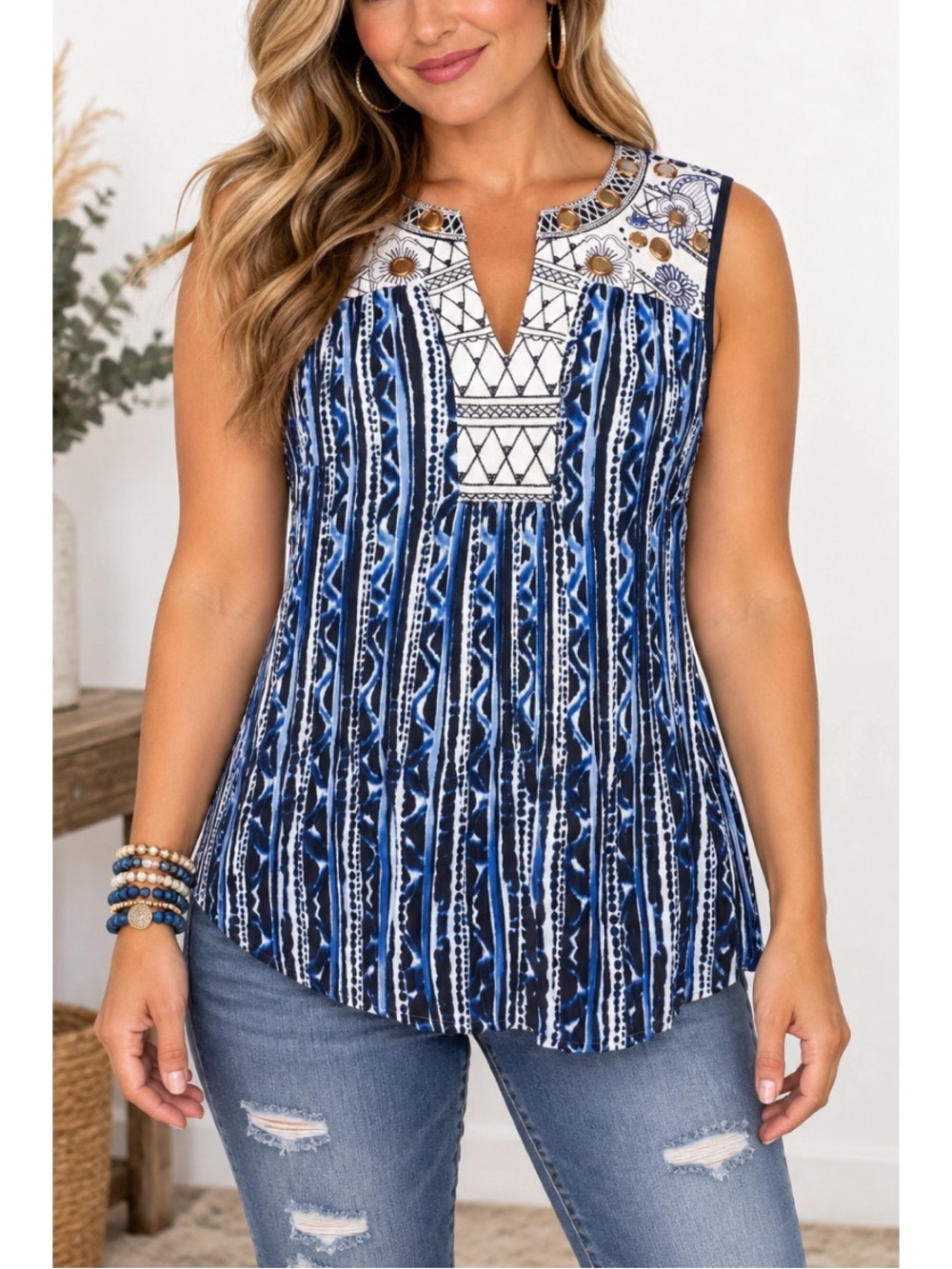 Alfani Sleeveless Printed Tunic Top- size 6
